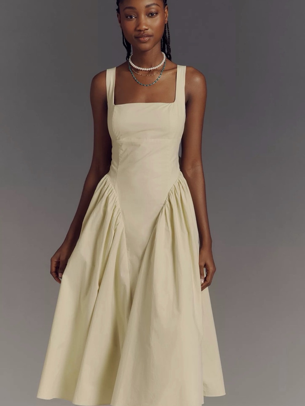 Astr Square-Neck Basque-Waist Midi Dress